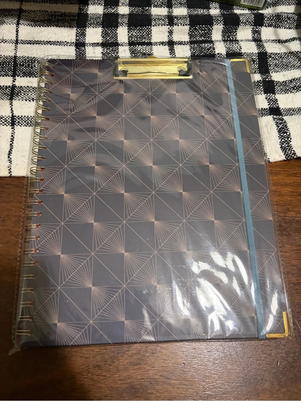 Geometric Clipfolio Notebook - navy blue and pink